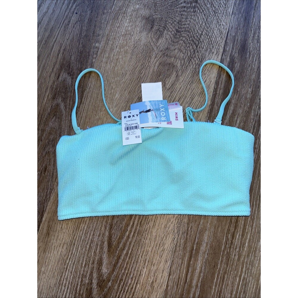 Roxy Junior Green Aruba Textured Bandeau Bikini Top S New Removable Straps Pad